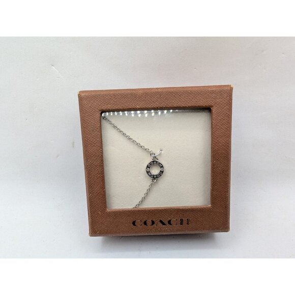 COACH Signature Circle Logo rhinestone Silver Necklace Open Damaged Box - Picture 1 of 12